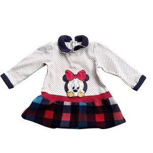 Disney Baby Minnie Mouse Polka Dot and Plaid Peter Pan Collar Dress Size 2
